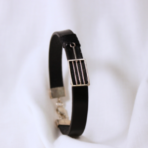 Pulsera Parrilla de San Lorenzo cuero y Plata Primera Ley - Pulsera correa cuero Negra